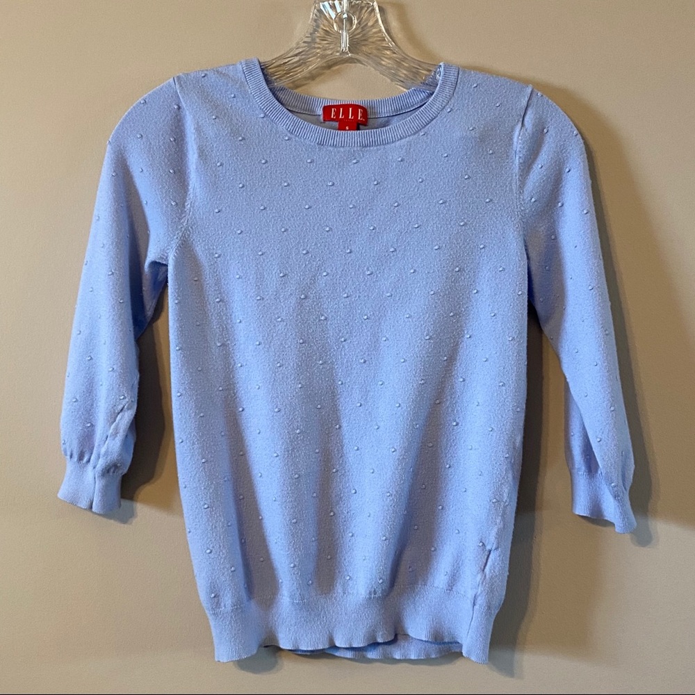 ELLE Swiss Dot Kint 3/4 Sleeve Light Blue Sweater